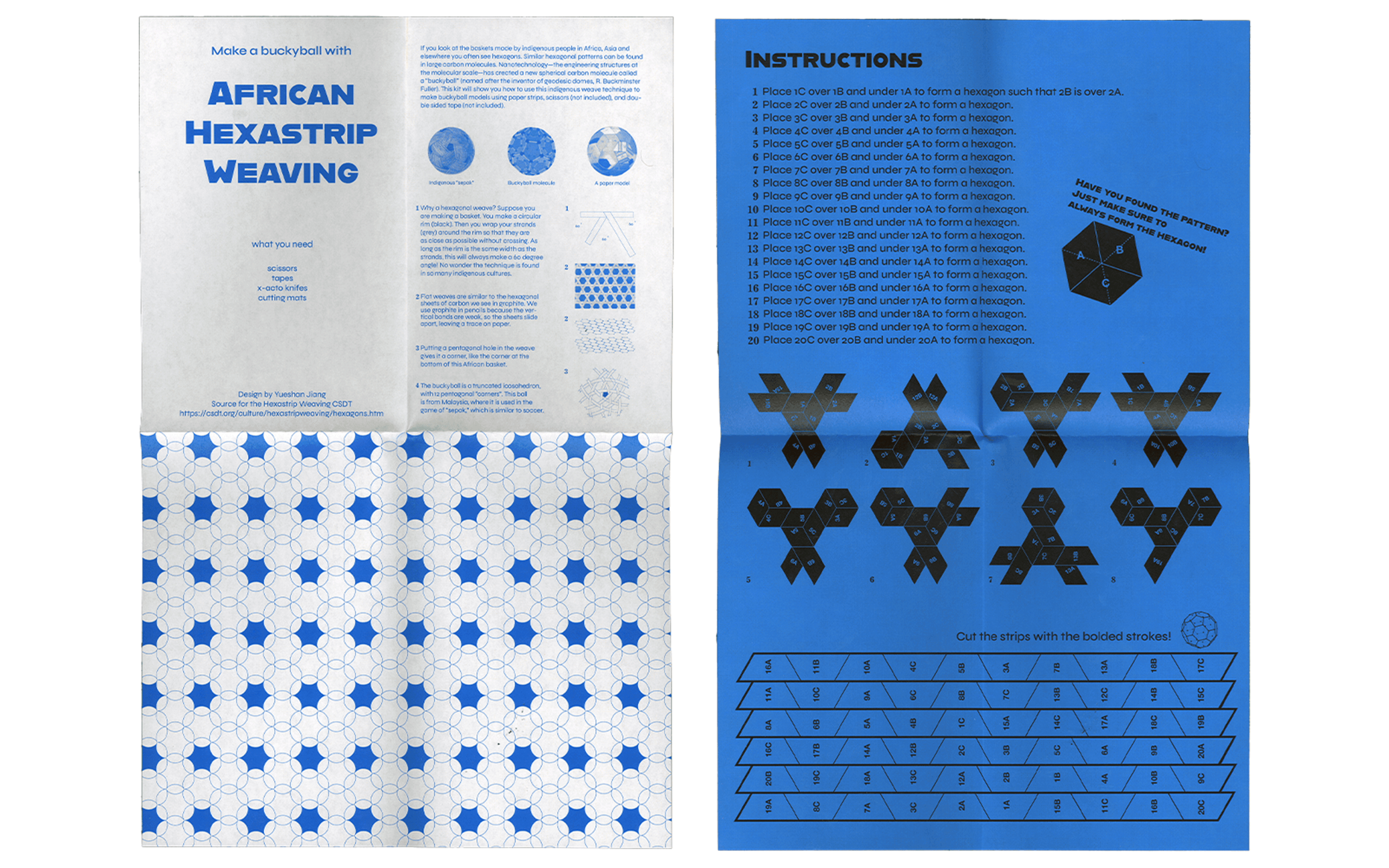 Blue double-page buckyball tutorial handbook