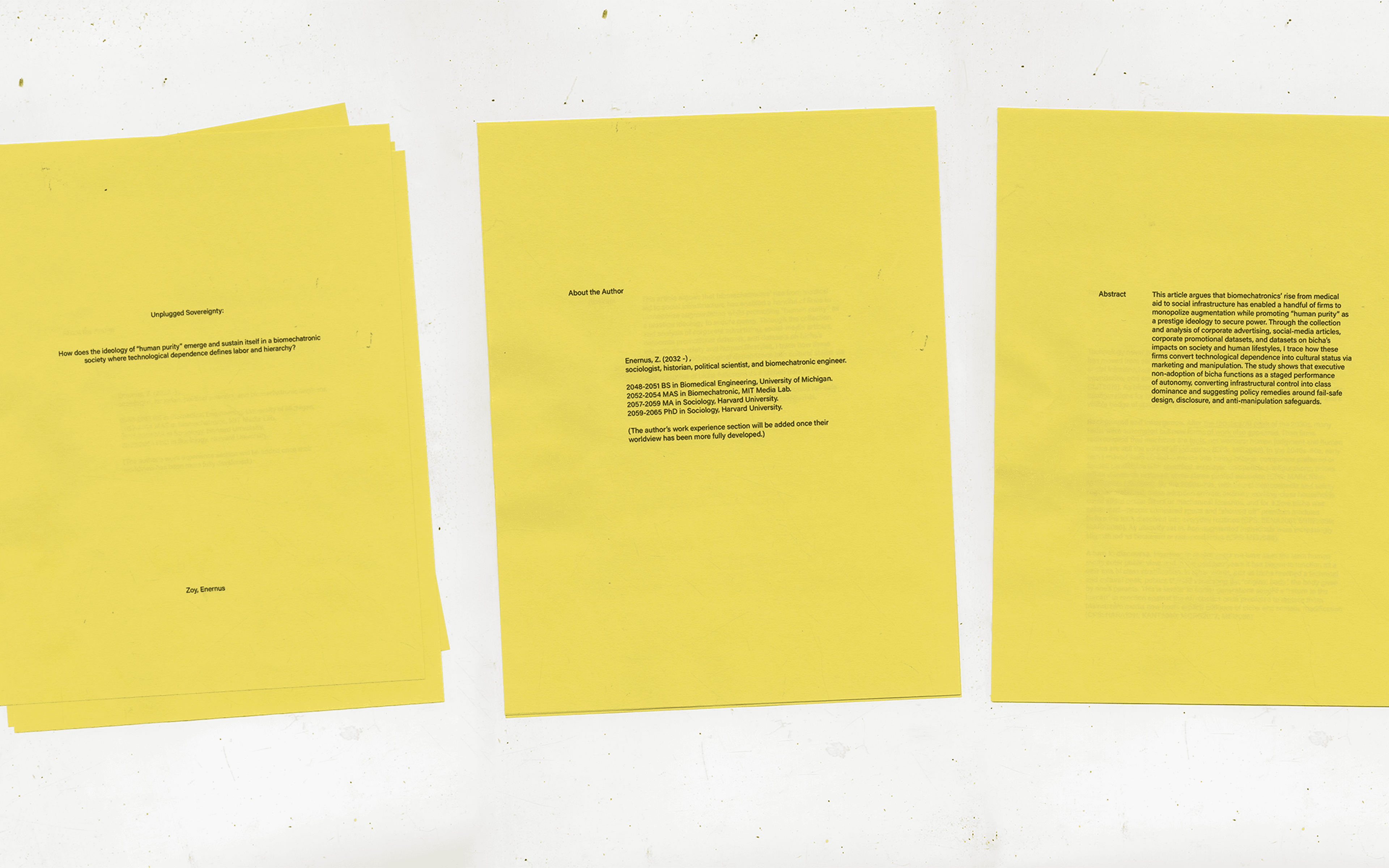 Three yellow pages from the Unplugged Sovereignty publication