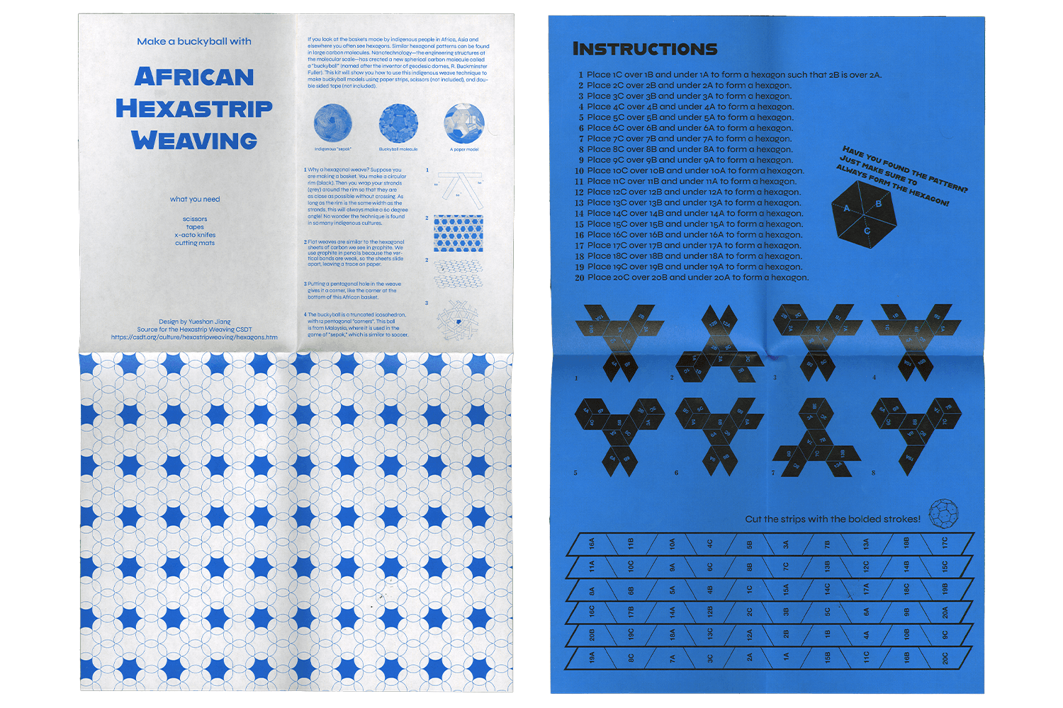 Front and reverse sides of the blue African hexastrip weaving tutorial