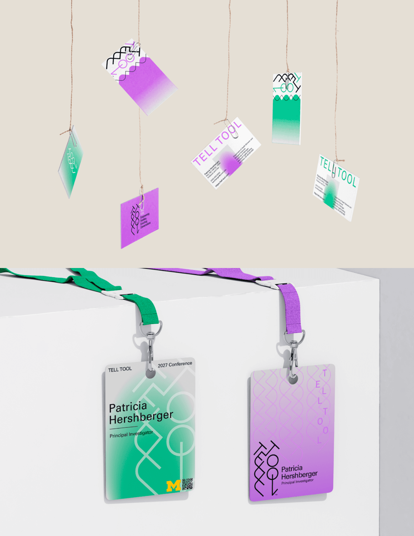 TELL Tool staff badges and hanging printed materials