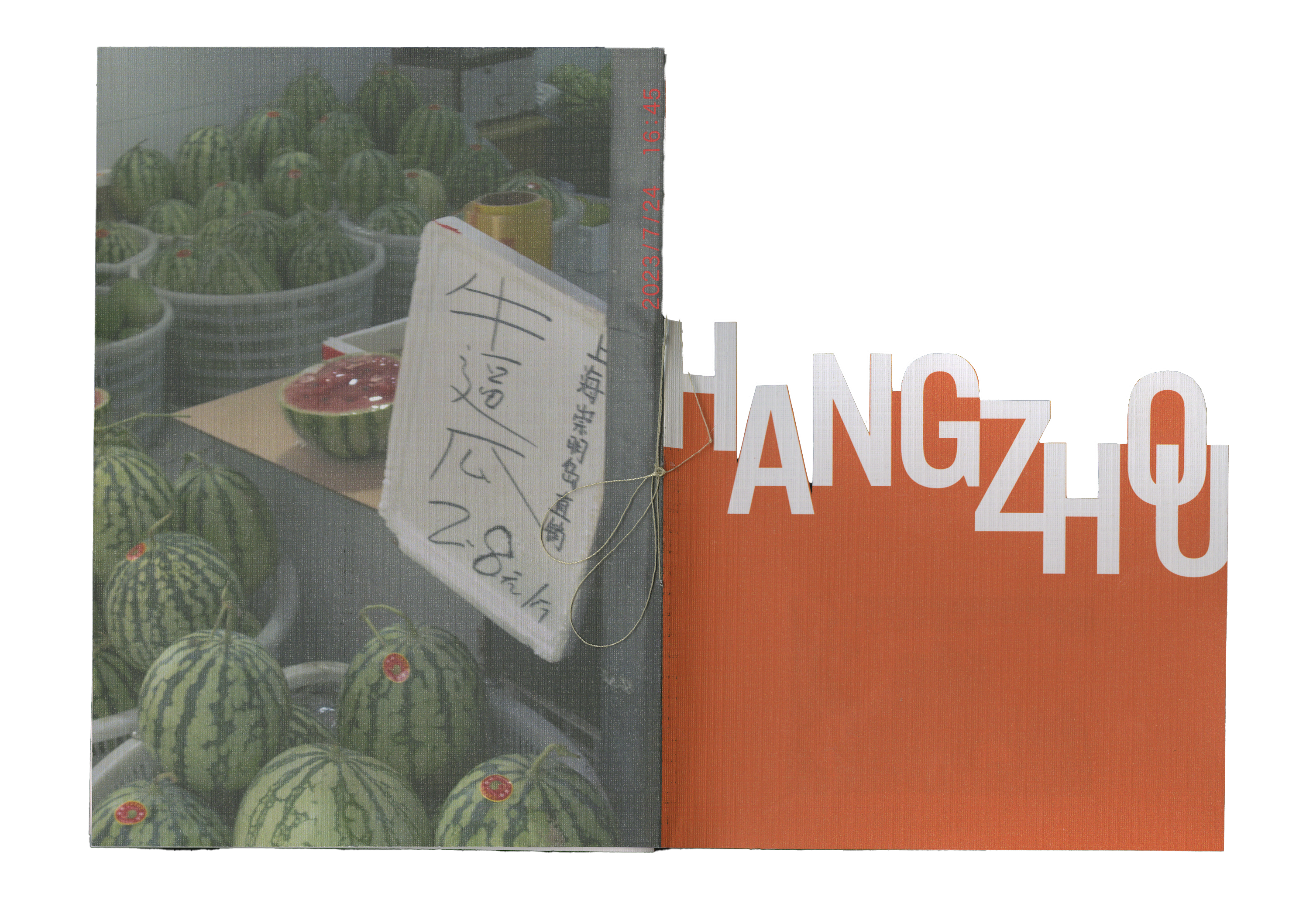 Orange Hangzhou publication spread with watermelon photography