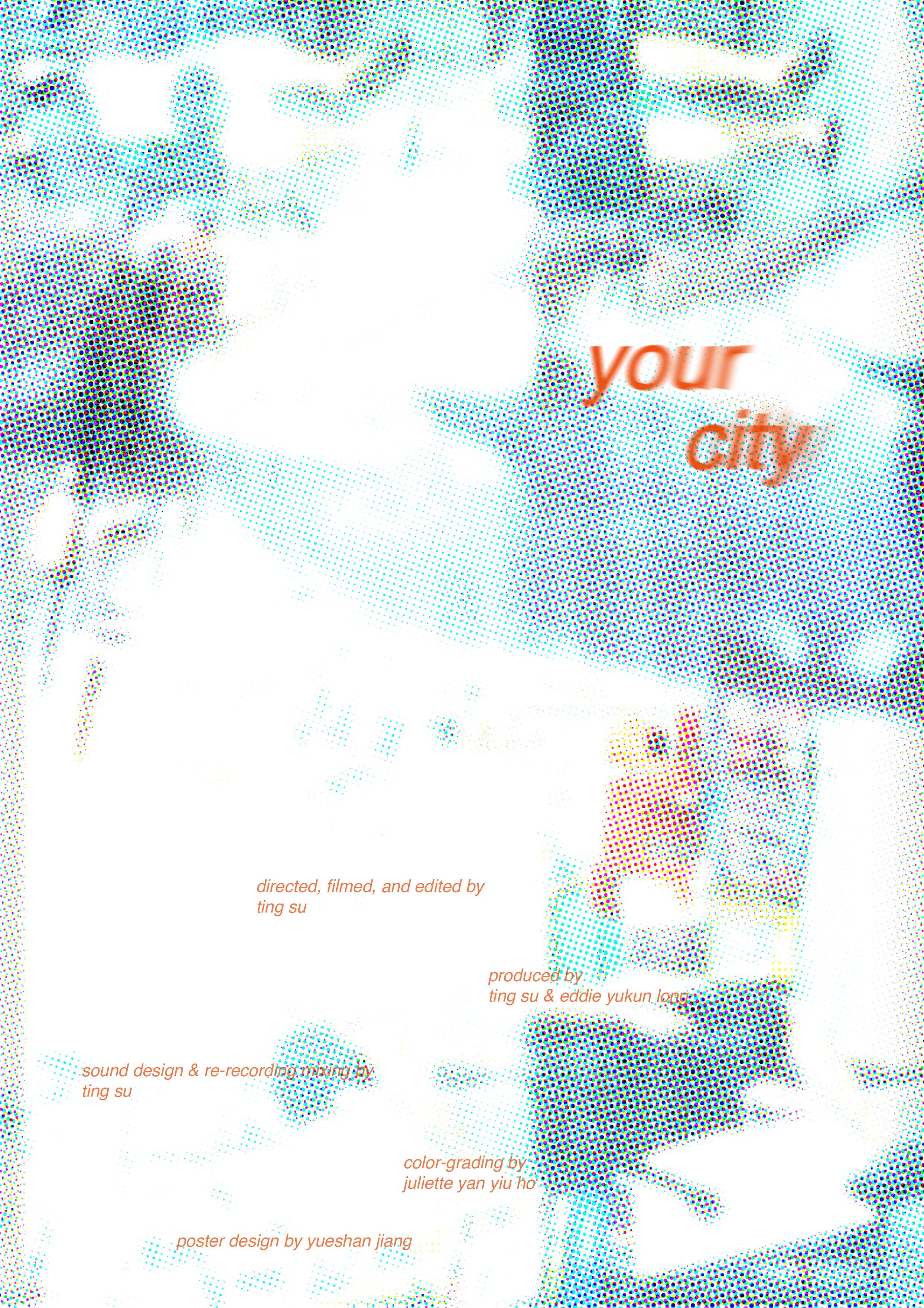 Cyan and magenta halftone Your City film poster